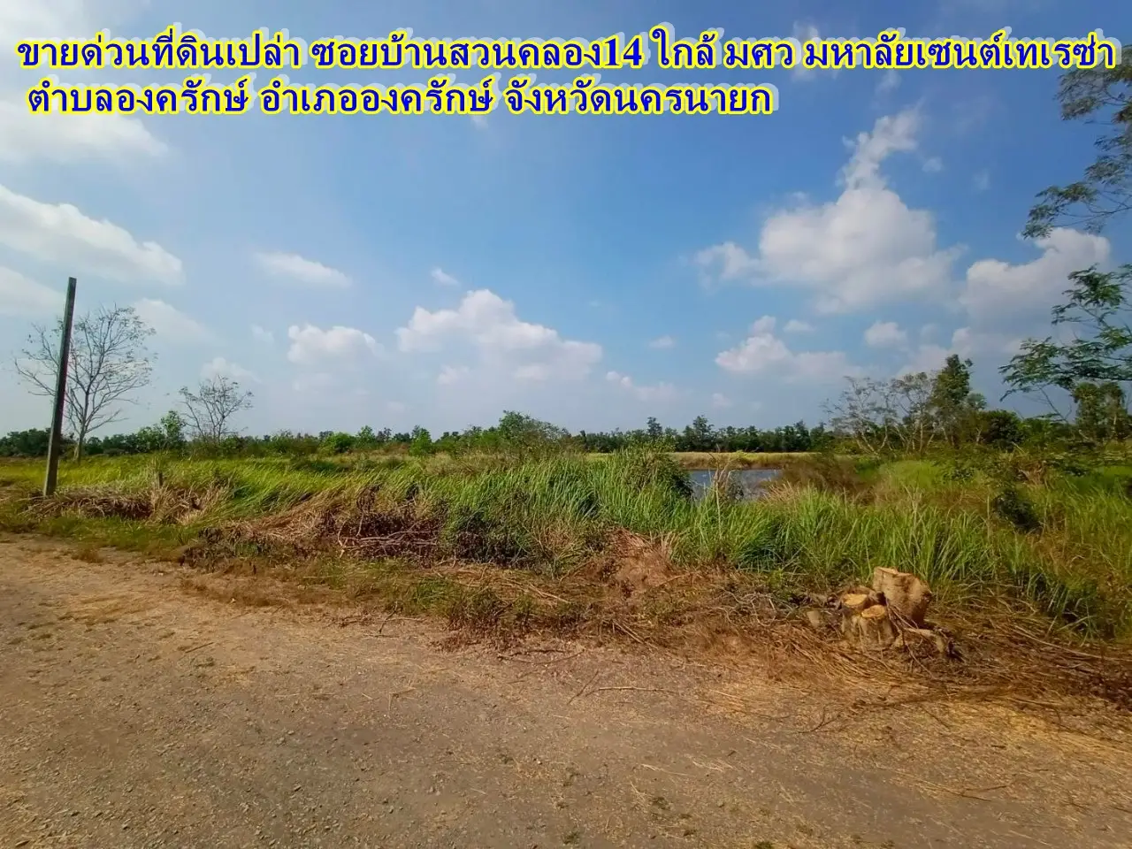土地急售。Soi Ban Suan Khlong 14, near Srinakharinwirot University, St. Theresa Ongkharak Nakhon Nayok University