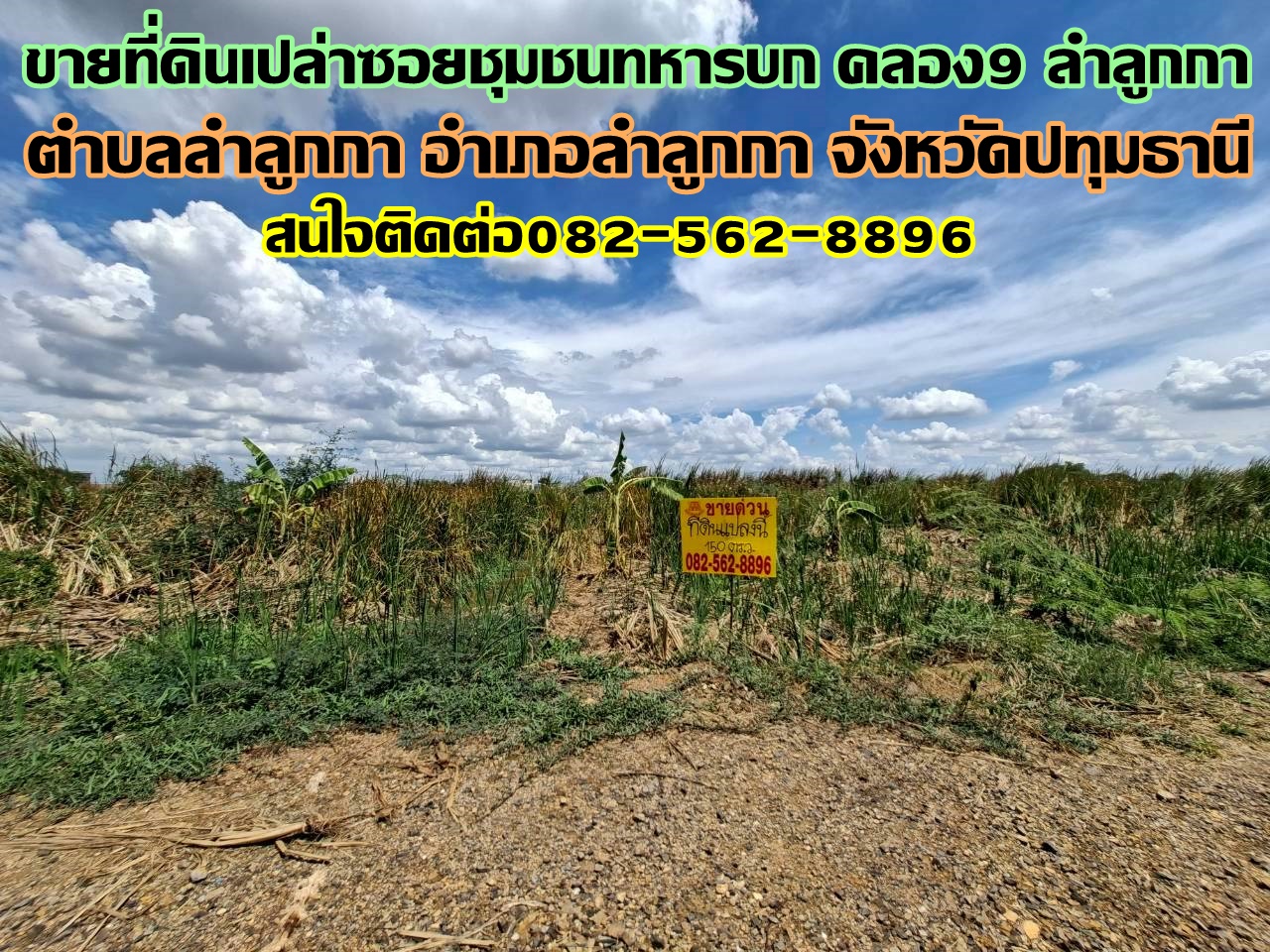 ขายที่ดินเปล่า ซอยชุมชนทหารบก คลอง9 ลำลูกกา