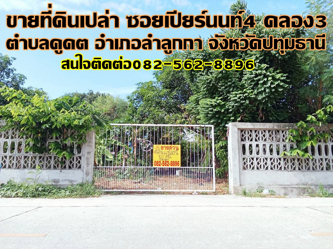 ขายที่ดินเปล่า ซอยเปียร์นนท์4 คลอง3 ลำลูกกา